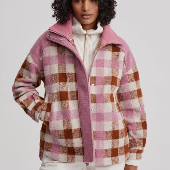 Varley Jackets & Blazers - Varley Alma Jacket Caramel Midi Check Small